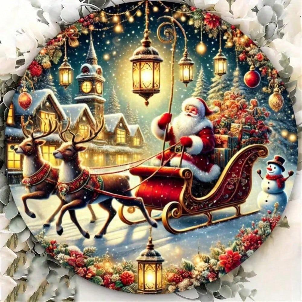 Christmas Santa Reindeer Round Metal Sign Vintage Wall Decor For Home Bar Cafe