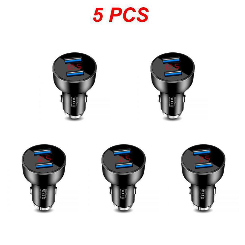 2~5PCS Auto Vehicle Car Dual USB Car Charger QC 3.0 Fast Charging Adapter Cigarette Lighter LED Voltmeter For All Mobile Phone