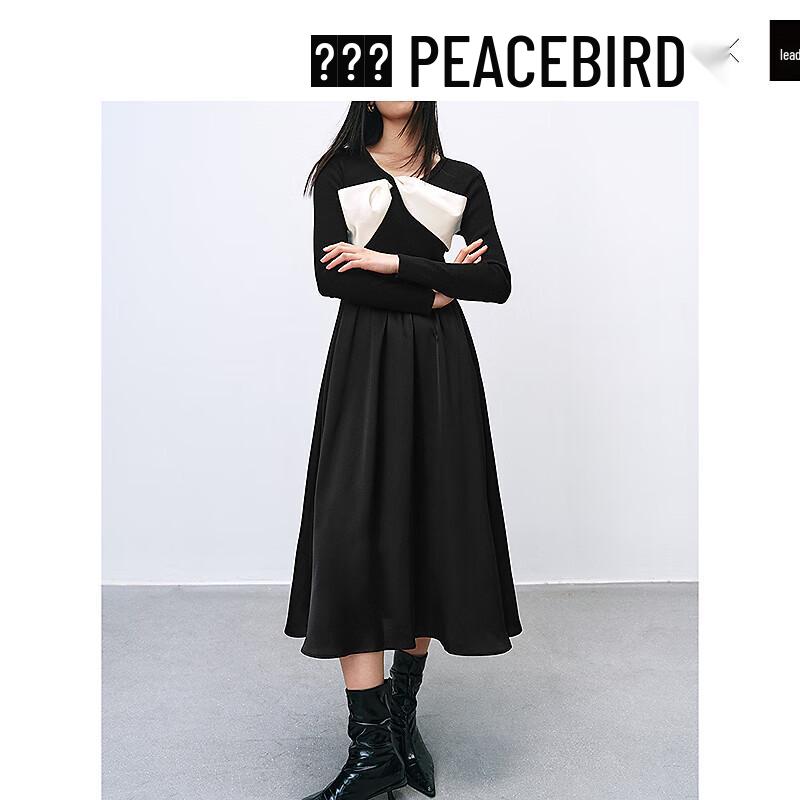 

PEACEBIRD Women s Bow-knot V-Neck Panel Midi Dress M