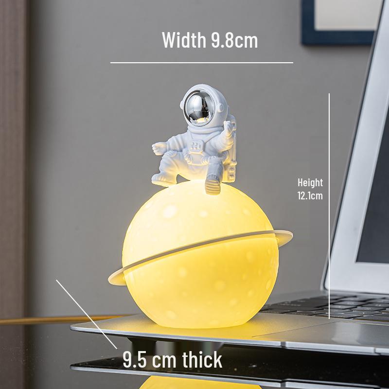 Astronaut Night Light Planet Lamp: Luminous Moon Ornament for Bedroom Decor, Gift, or Souvenir with Silk Flower.