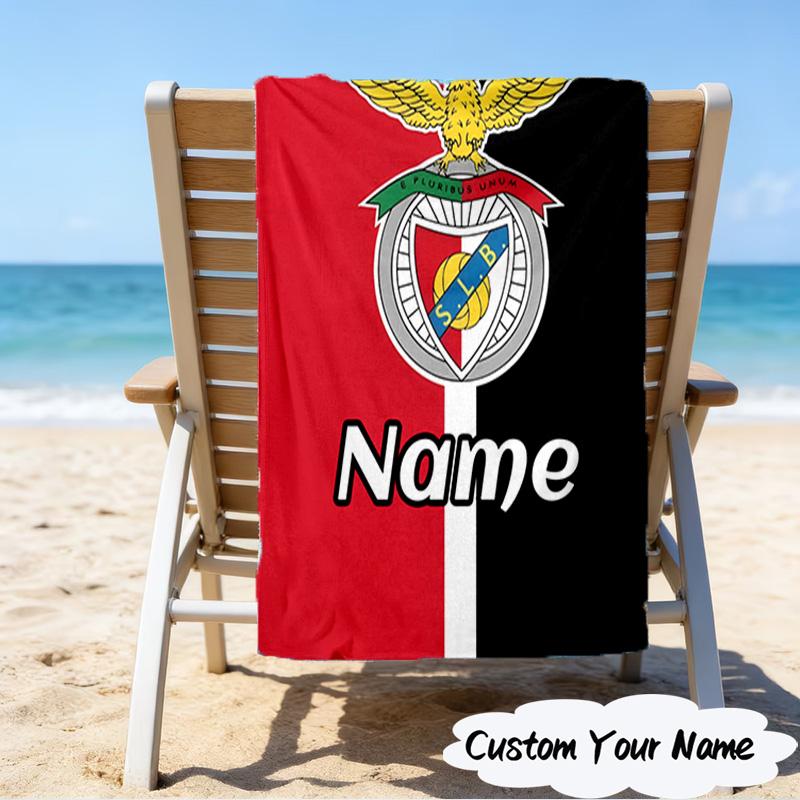 1PC Custom Name Beach Towel Benfica Crest Beach Towel, Suitable for Camping, Travel, Beach Accessories, Super Absorbent, Family Gift