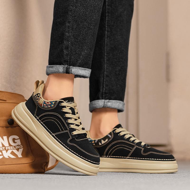 Retro style low-top thick-soled cushioning leather sneakers outdoor street casual board shoes