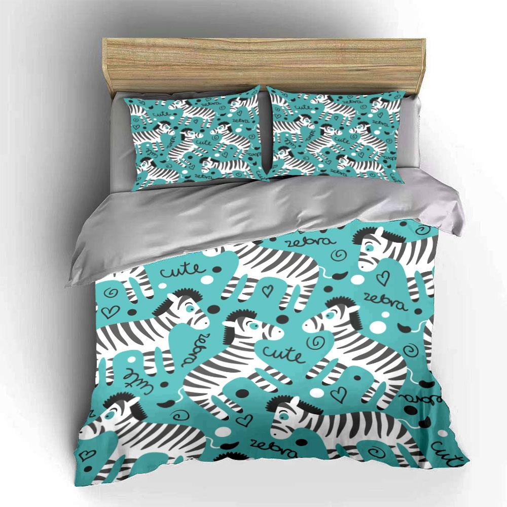 Cute Zebra Cartoon Background Bedding Set for Kids Luxury Gift 3pcs Digital Print Comforter Set Soft Comfortable Breathable