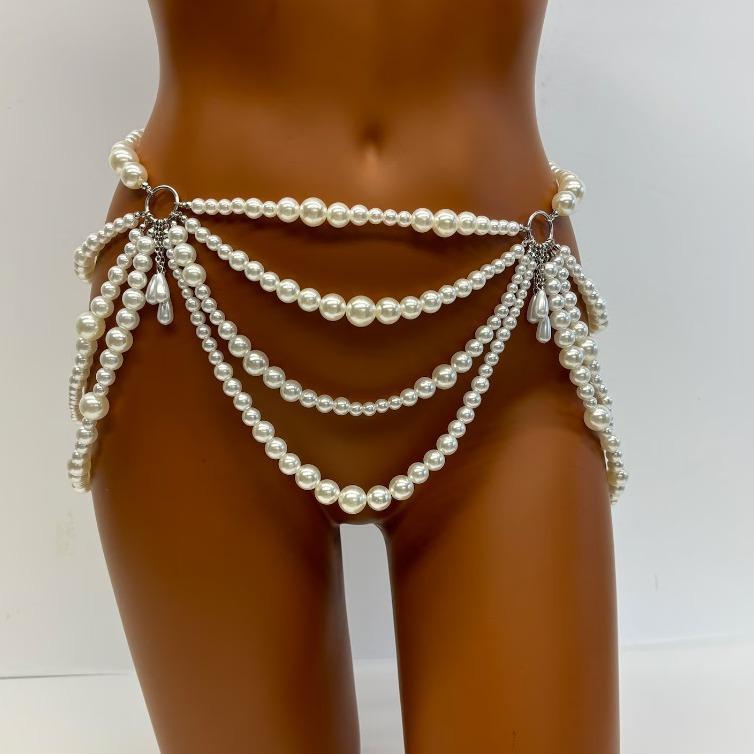 New Waist Chain Pure Desire Sexy Accessories, Body Chain Imitation Pearl Hollow Multi-layer Fringed Waist Chain