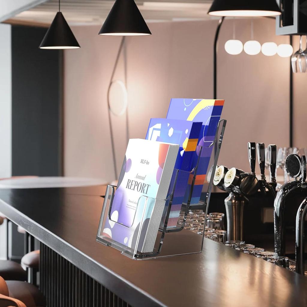 Brochure Holder 6x9 Inch 3 Tier Acrylic Literature Holders Clear Plastic Flyer Display Stand for Pamphlets, Booklets, Menus, Multi Purpose Organizer