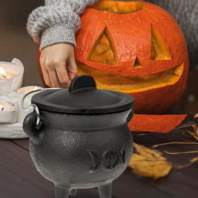 Halloween-Hexentopf mit Deckel, hitzebeständig, tragbar, Mini-Gusseisenkessel, Partydekoration