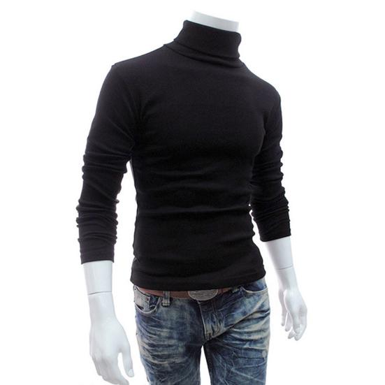 Men Autumn Winter Solid Color Turtle Neck Cotton Pullover Thin Bottoming Shirt
