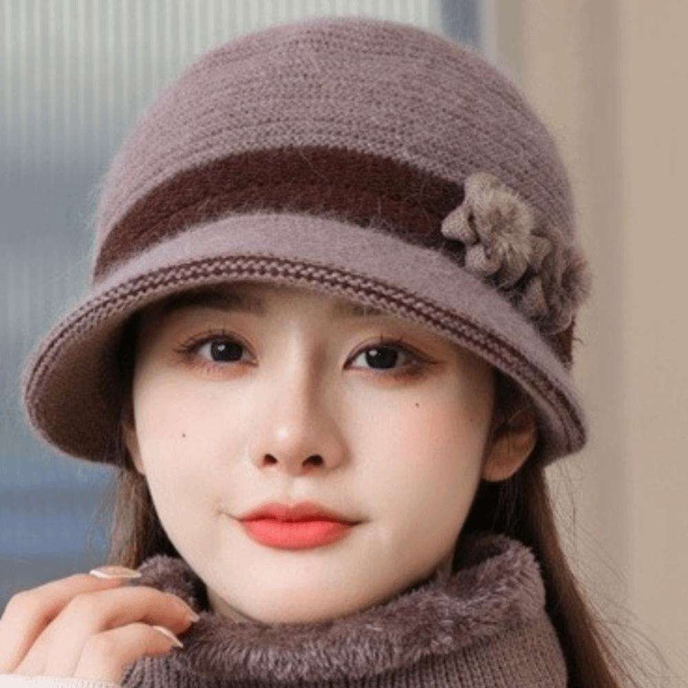 Warm Middle-aged Elderly Bucket Hat Windproof Knit Basin Cap Gift Floral Decor Hat Outdoor