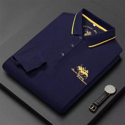 Men's Long Sleeve Embroidered Polo Shirt - Autumn/Winter Collection for Young and Middle-Aged