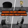Rope Hoist Pulley System, 4400LB Pulley Block and Tackle, 8:1 Ratio Lifting Power 65ft, Heavy Duty Pulley Block