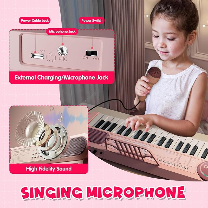 Year Pink Piano Toy For Girls 37 Key Portable Electronic Keyboard With Microphone Birthday