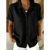 Women's Elegant Summer Cotton Linen Tops Short Sleeve Lapel Button Up Solid Color Loose Shirt Women Casual Blouse Cardigan Tops