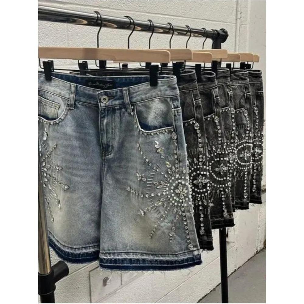 ZYLLO Y2K Streetwear Shorts Jeans Männer Frauen Harajuku Hip Hop Gothic Mauerwerk Retro Locker Denim Fitnessshorts Lässige Basketballshorts