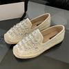 Fashion High Quality Handmade Woven Flats Women Luxury Bling Rhinestone Decoration Brand Designer Shoes Comfortable Non-slip Casual Shoe