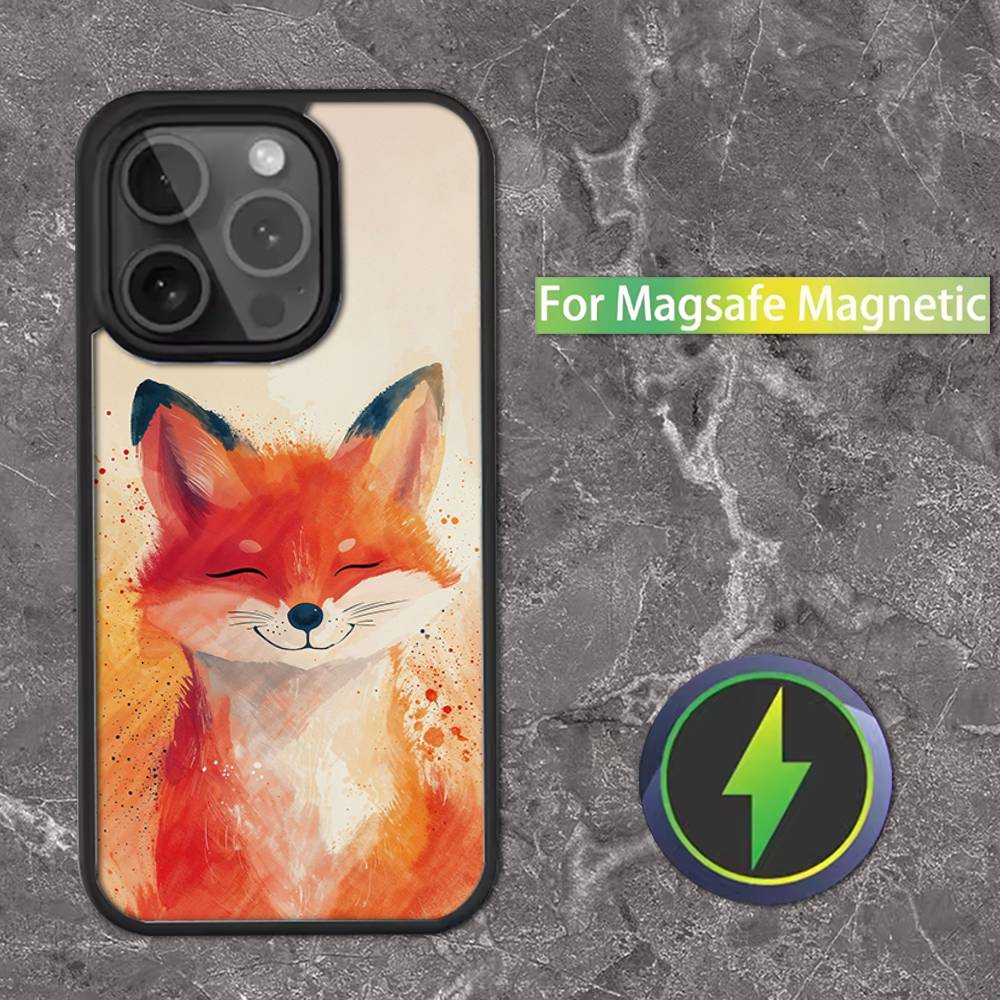 Cute Fox Cartoon For iPhone 11,12,13,14,15,16,17,Pro,Max,Plus,Mini,SE4,E Phone Case Magnetic For Magsafe Wireless