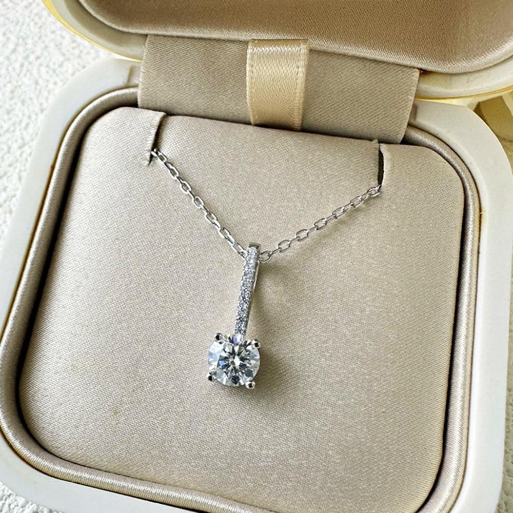 Vinregem 100% 925 Sterlingsølv VVS1 3EX D Farge 0.8CT 6MM Rund Slipt Ekte Moissanitt Diamant Edelsten Anheng Halskjede Fint Smykke GRA