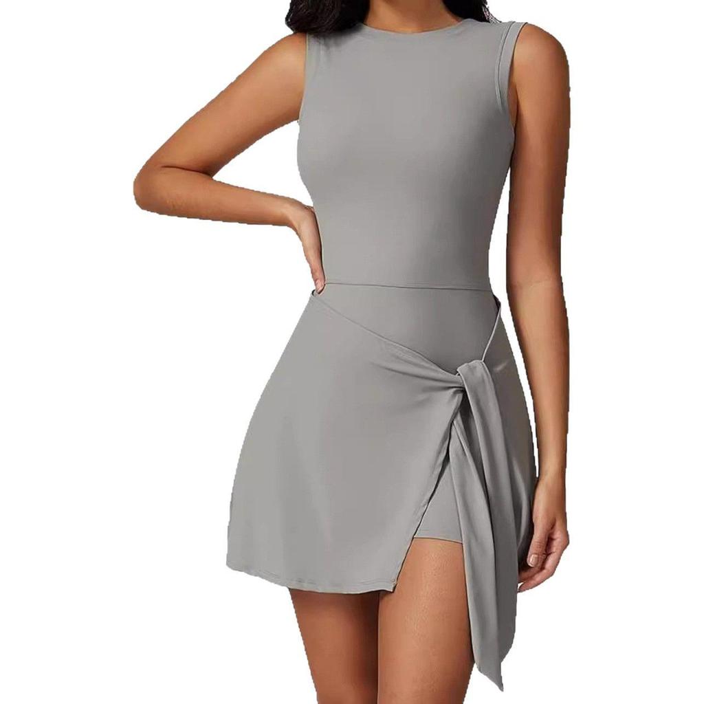 Sexy Sleeveless Backless Yoga Jumpsuit Skirt with Waist Cinching