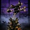 Halloween Tree Topper Witch Topper, with LED Lights, Black Iron Spooky Holiday Decor Art Silhouette Ornament, for Christmas And Party