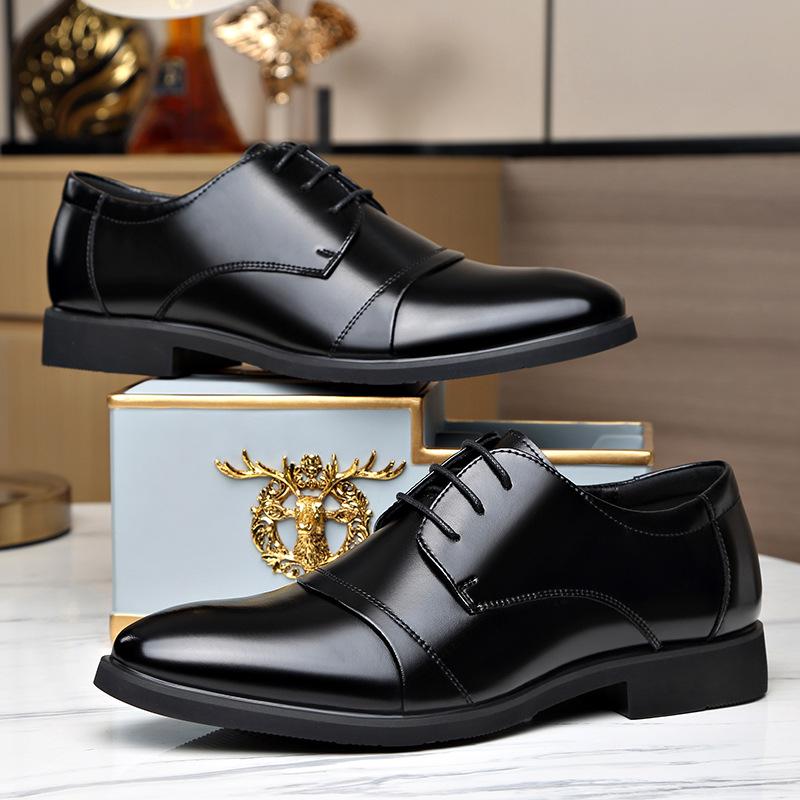 Autumn leather shoes men's business dress leather shoes cowhide velvet thermal shoes men's lace-up breathable men's shoes