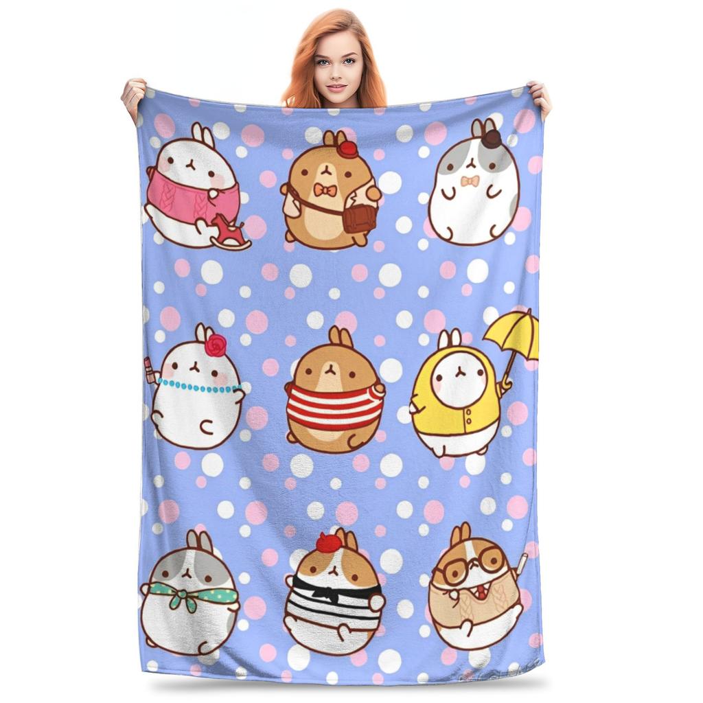 M-Molangs with Piupiu Flannel Throw Blankets  Blankets for Bed Car Warm Bedspread,