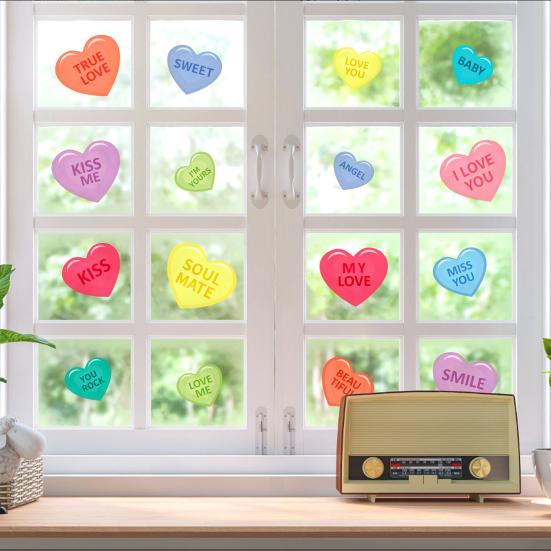 8 Sheets/Set Love Heart Window Cling PVC Reusable Colorful Valentine's Day Heart Shaped Electrostatic Glass Cling Decoration Sticker Decal Kit