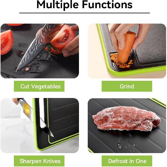 2 in 1 Defrosting Tray/cutting Board, Defrost Cutting Board with Sharpener, Thawing Tray for Frozen Meat, Double Sided Cutting Board with Sharpener