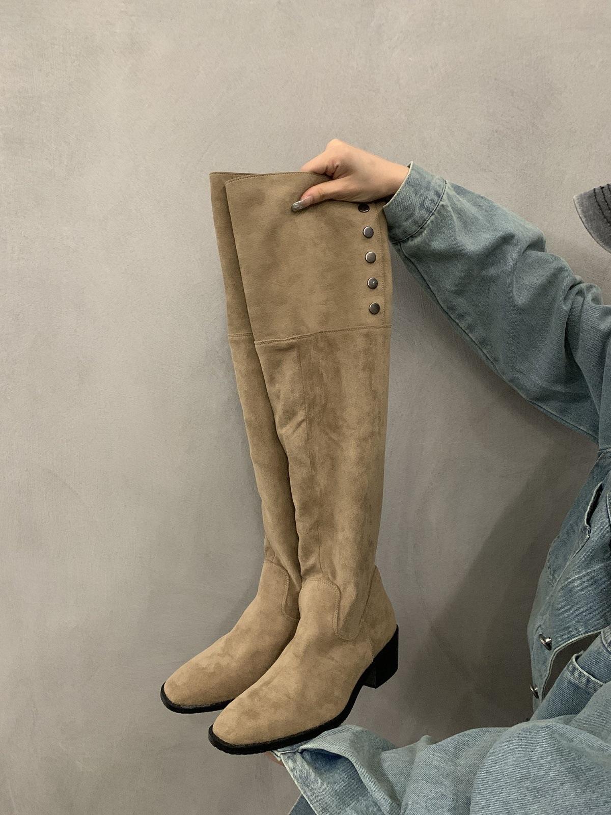 

Ретро-стиль толстый каблук два вида ношения ворсистые сапоги тонкие ковбойские сапоги в стиле вестерн высокие сапоги ранняя осень новые рыцарские сапоги женские 35