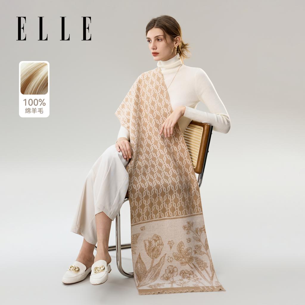 ELLE 100% Sheep Wool Flower Jacquard Scarf