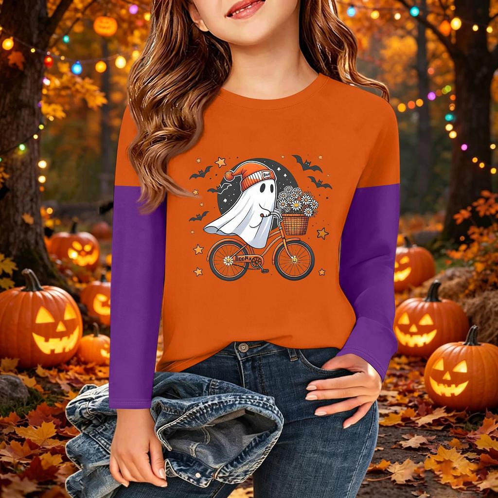 Kids' Halloween Printed Long Sleeve T-Shirt Casual Neck Top for Boys Girls
