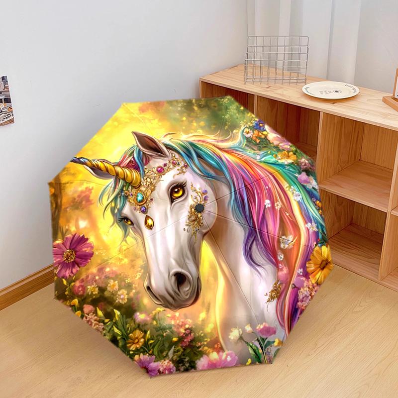1 PC Automatic Folding Umbrella - Unicorn Fantasy Pattern, Portable & Foldable Design with 8 Ribs, Christmas Birthday Gifts
