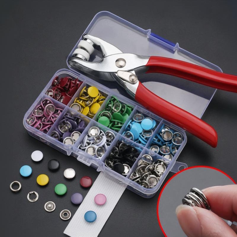 1 Set Colour Metal Snap Sewing Button Claw Kit Plier Tool Hollow Solid Snap Fasteners Kits For Installing Clothes Bags
