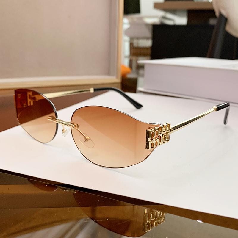 New Fashionable Sweet And Cool  Girl Metal Frameless Sunglasses Curved Small Frame Uv Edge Cutting Sunglasses