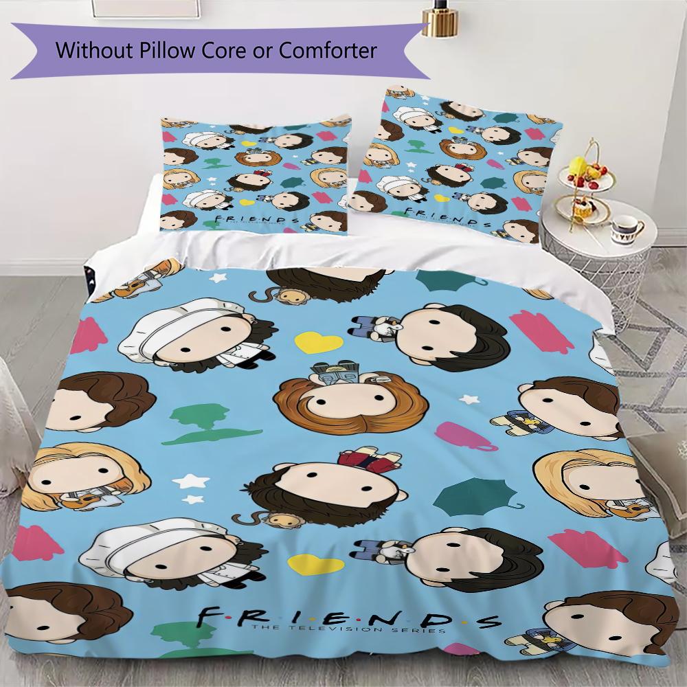 1PC Friends Theme Bedding Quilt Set Quilt Cover Pillowcase Home Decoration Birthday Gift (1 * Duvet Cover + 2 * Pillowcase, Without core)A8