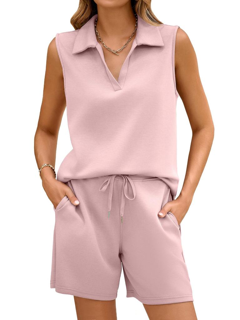 Women's Casual V-Neck Sleeveless Sports Two-Piece Set