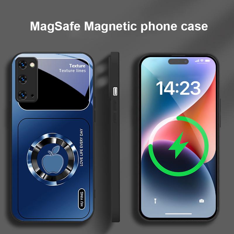 Silver circle apple icon For Samsung S25 S25 Edge S25Ultra S8 9 10 20 S21 Pro 22 Plus S23 FE S24 Ultra Magsafe Glass Phone Case