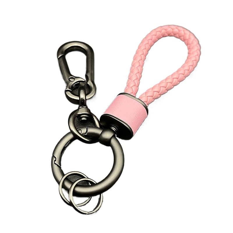 

Rockyu Genuine Leather Braided Keychain for Men and Car Key Chain with Stainless Steel Stylish Gift Women, Ring, (Pink) розовый