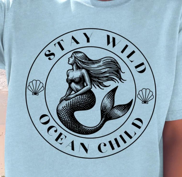 Stay Wild Ocean Child T-shirt | Mermaid Illustration Tee, Beachwear, Summer Tee 2XL