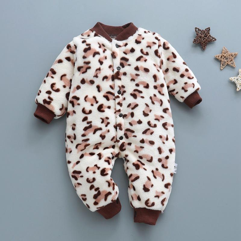 Baby Flannel One Piece Pajamas Newborn Autumn and Winter Plush Home Clothes Infant Bodysuit