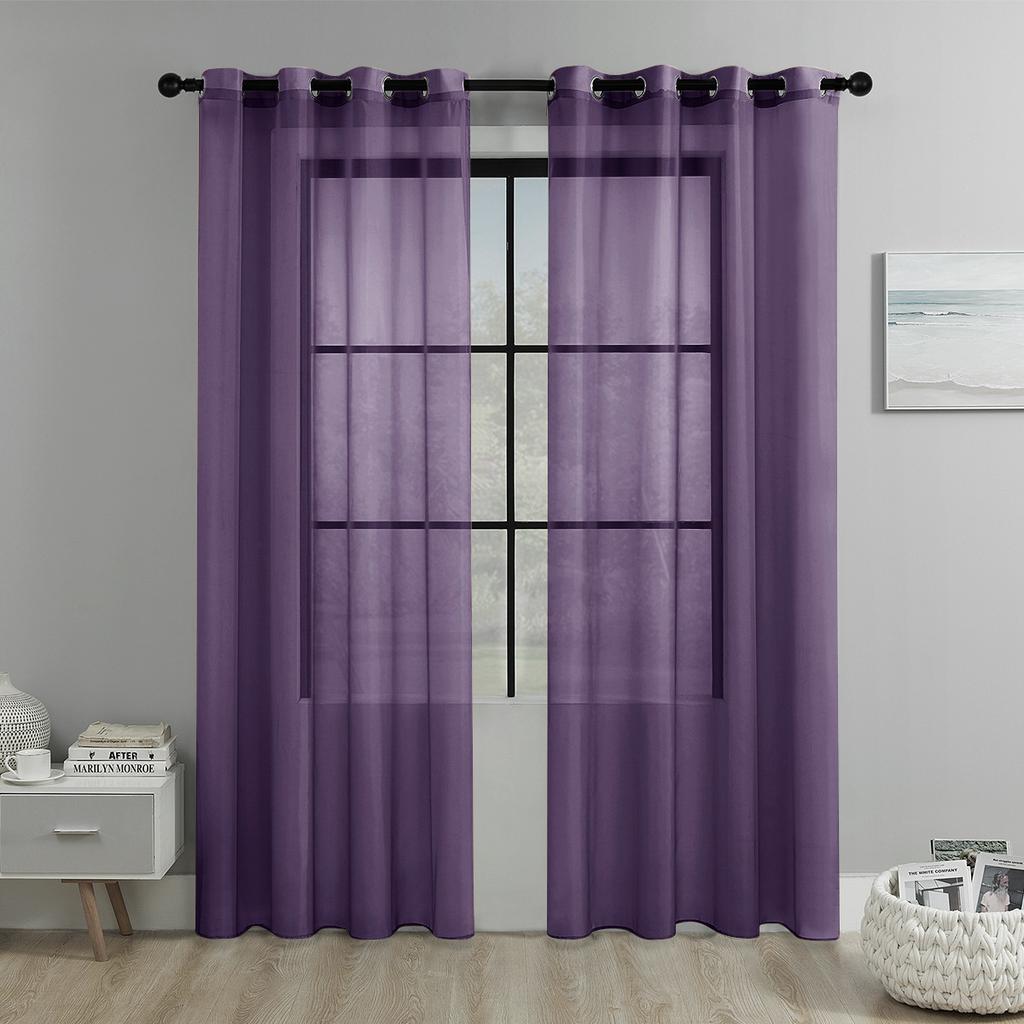 2025Solid Color Perforated Window Screen Semi-Blackout Curtain Living Room Balcony Window Screen Door Curtain Decoration