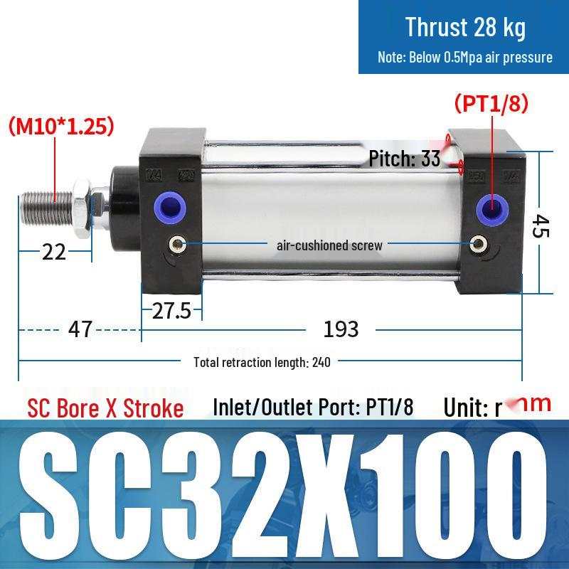 SC63 High Thrust Small Pneumatic Cylinder, Model SC40/50/80/100*125X150X200X500-S