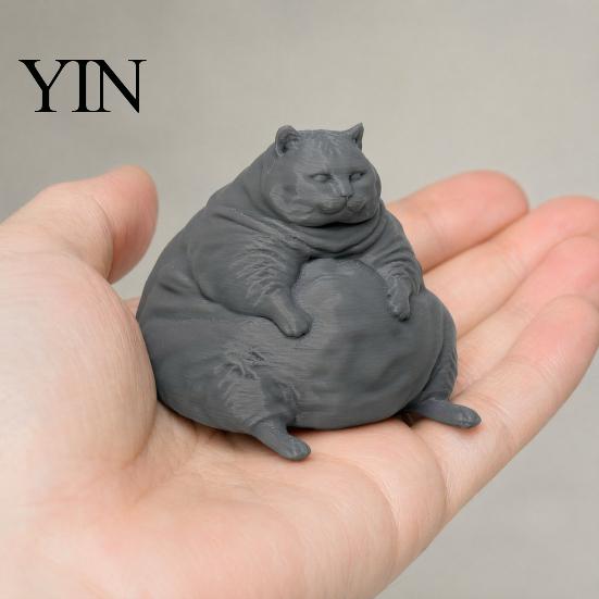 Sitting Cat Statue 3D Printed Fat Figurine, Modern for Durable Ornament Desk Decor, Animal Shape Collectible Ornament, Lovers Gift Small Sculpture