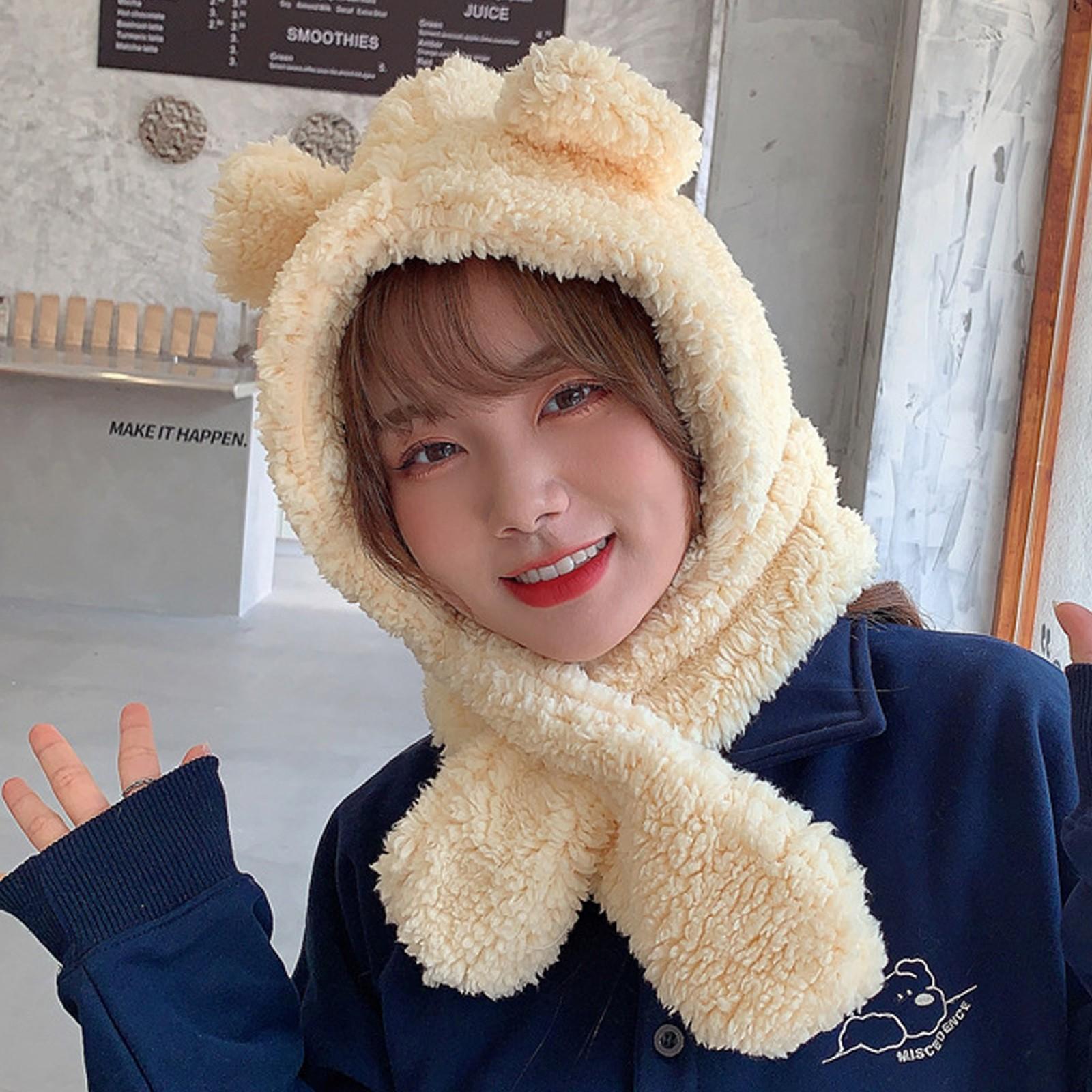 2 в 1 шарф шляпа модный шарф для девочек женский милый мультфильм толстая шапка Защитная теплая плюшевая шапка зимняя шапка