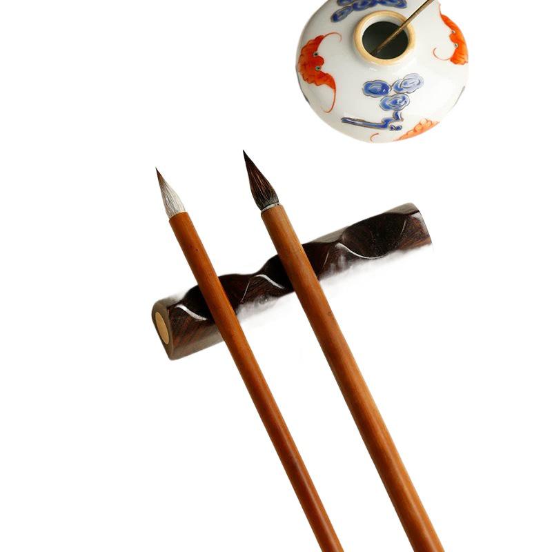 Ebony Inlaid Copper Brush Holder: Solid Wood Pen Rest for Calligraphy Supplies