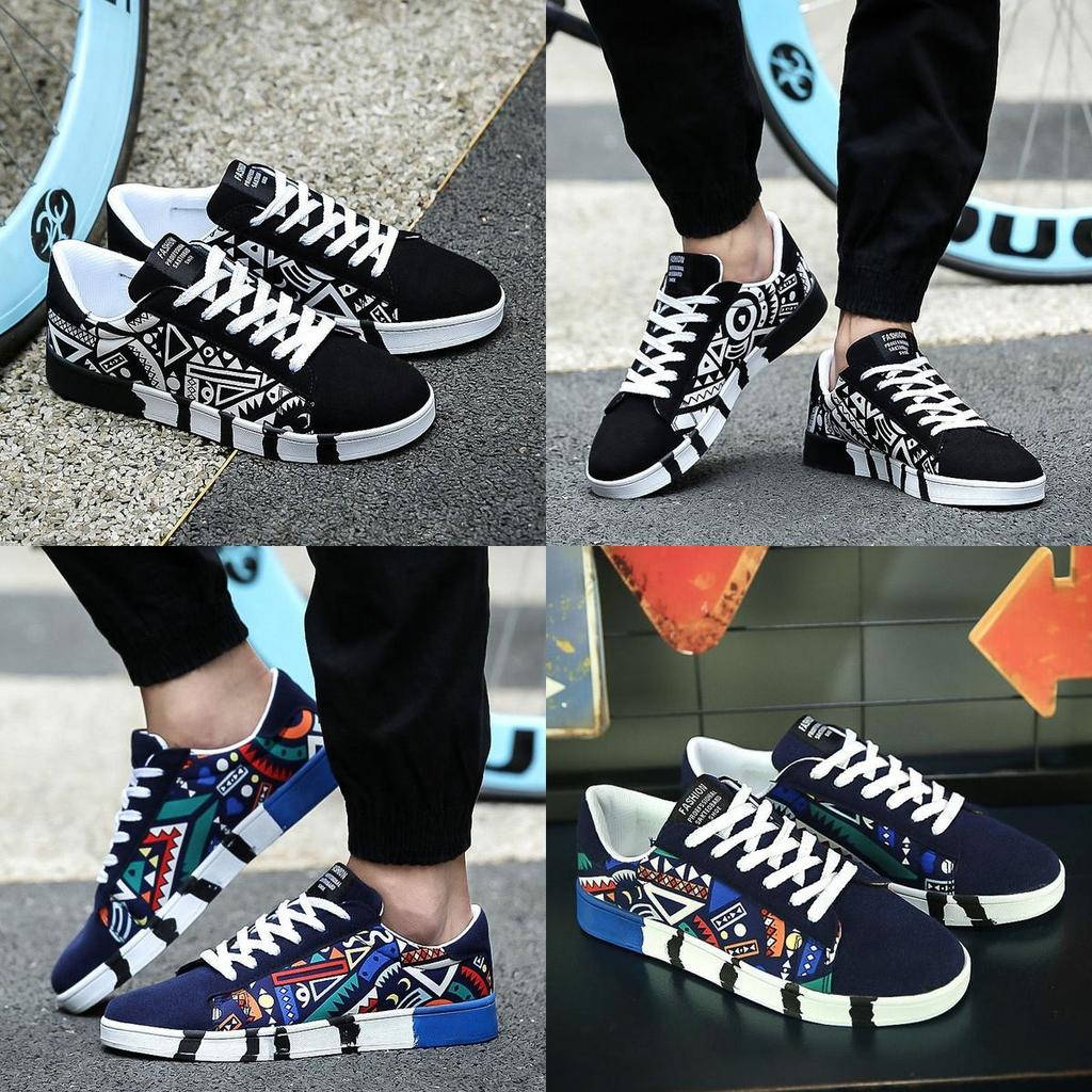Baskets Basses en Toile pour Homme Printemps Décontractées Plates Colorées Graphiques Cool Style Élégant et Respirant