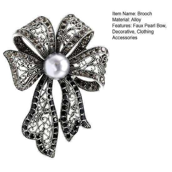 Vintage Faux Pearl Bow Brooch Sweater Cardigan Coat Business Suit Bowknot Lapel Pin Women Fashion Jewelry Clothing Accessories