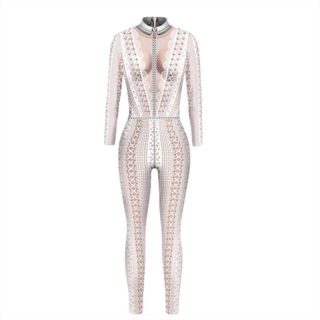 Popular Skeleton Ghost Suit D Digital Printing Halloween Cosplay Suit Women's Jumpsuit