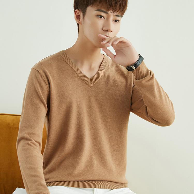 Autumn and Winter V-neck Round Neck Men's Knit Sweater Simple Wind Wild Color Pure Color Pullover Sweater Bottoming Business Sweater