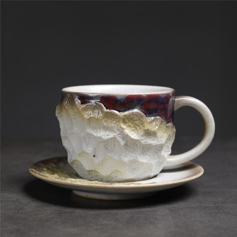 Retro Ceramic Coffee Cup And Saucer Set Creative Souvenir Cup Afternoon Tea Mug Coarse Pottery Coffee Cup