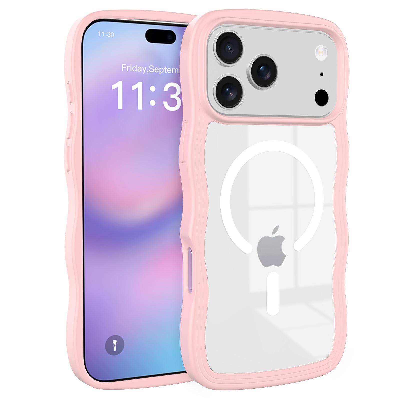 For IPhone 17 Wave Edge Transparent Phone Case Magnetic 16promax for Apple 2-in-1 15 Protection Soft Case For  iPhone 16 Pro Max
