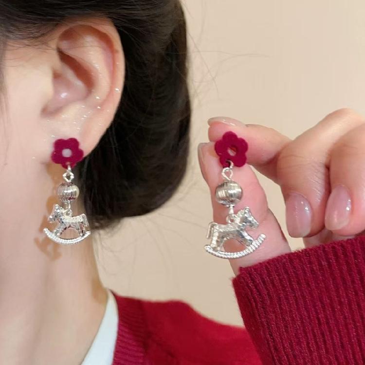 Unique Horse Theme Ear Studs Gold Finish and Stones Adorned for Parties Formal Event Elegant